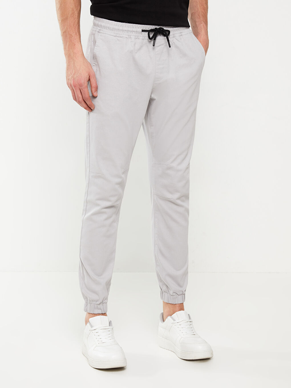 Gri Slim Fit Gabardin Erkek Jogger Pantolon-2