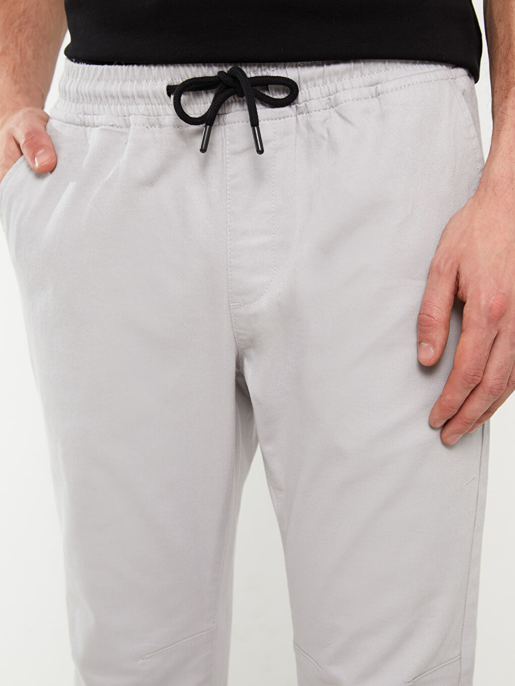Gri Slim Fit Gabardin Erkek Jogger Pantolon-3