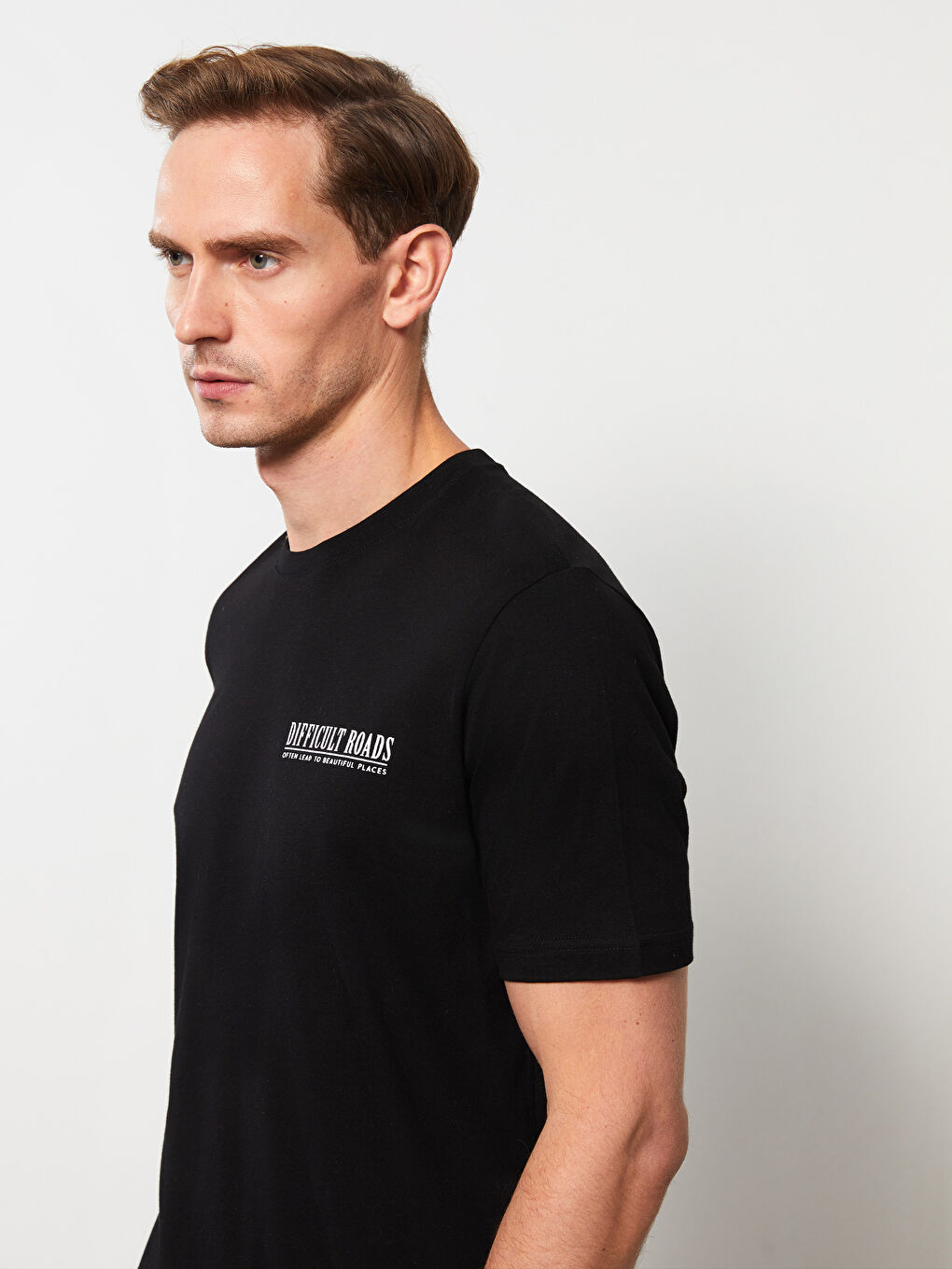 Tricou pentru Bărbați cu Guler Rotund, Mânecă Scurtă, Imprimat, din Bumbac Pieptănat