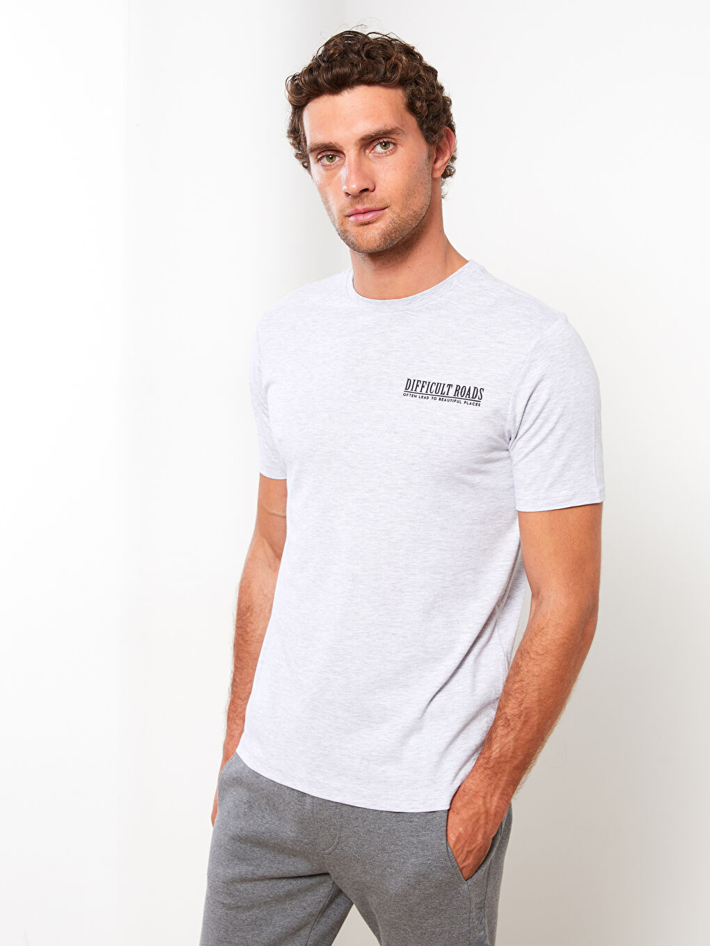 Crew Neck Short Sleeve Printed Combed Cotton Men's T-shirt -S31887Z8-DFL