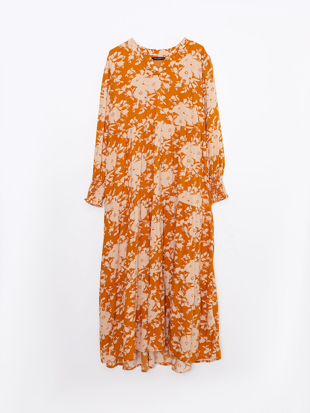 Henley Neckline Patterned Long Sleeve Viscose Women's Dress -S31888Z8-STU