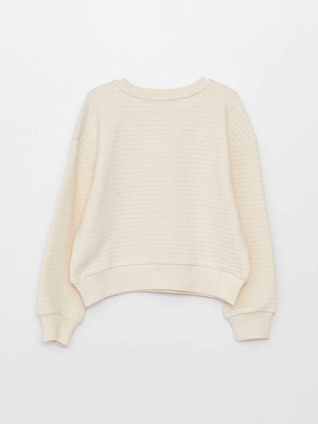 Ekru Bisiklet Yaka Baskılı Uzun Kollu Kız Çocuk Crop Sweatshirt-4