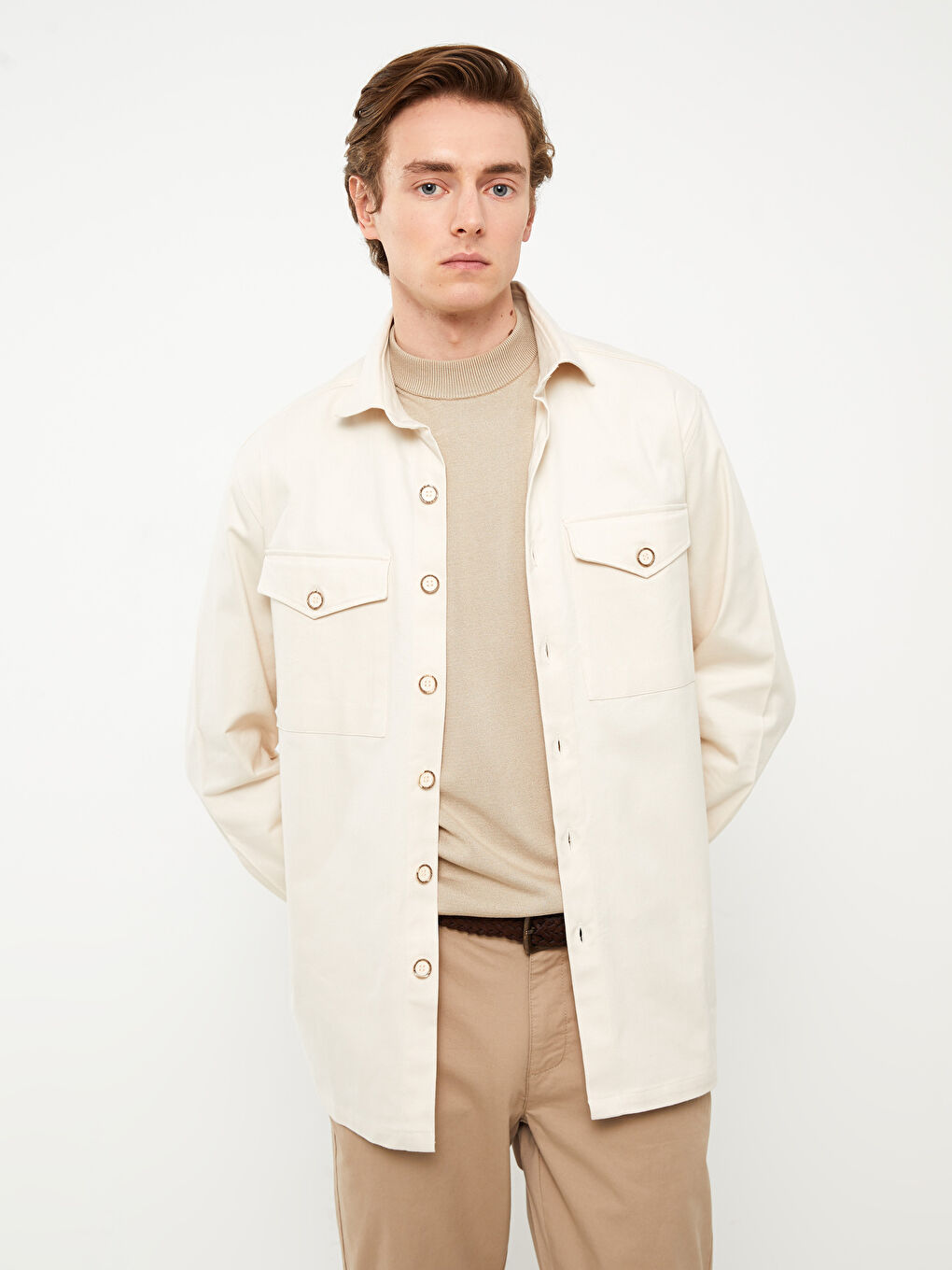 SOUTHBLUE Relaxed Fit Long Sleeve Twill Men's Shirt Jacket -S31900Z8-SGT