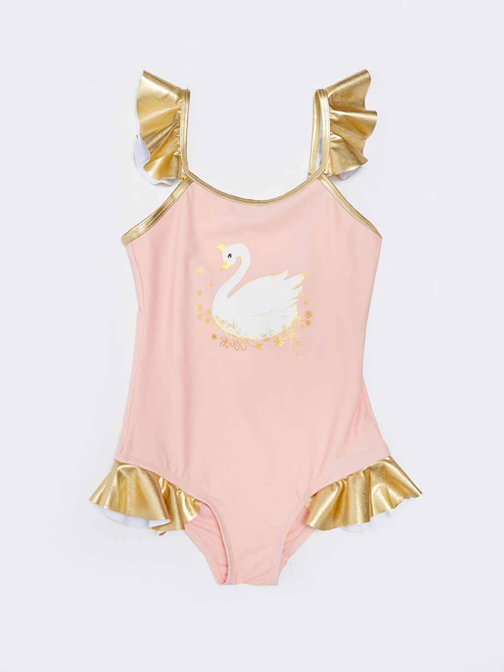 Pembe Baskılı Kız Çocuk Mayo