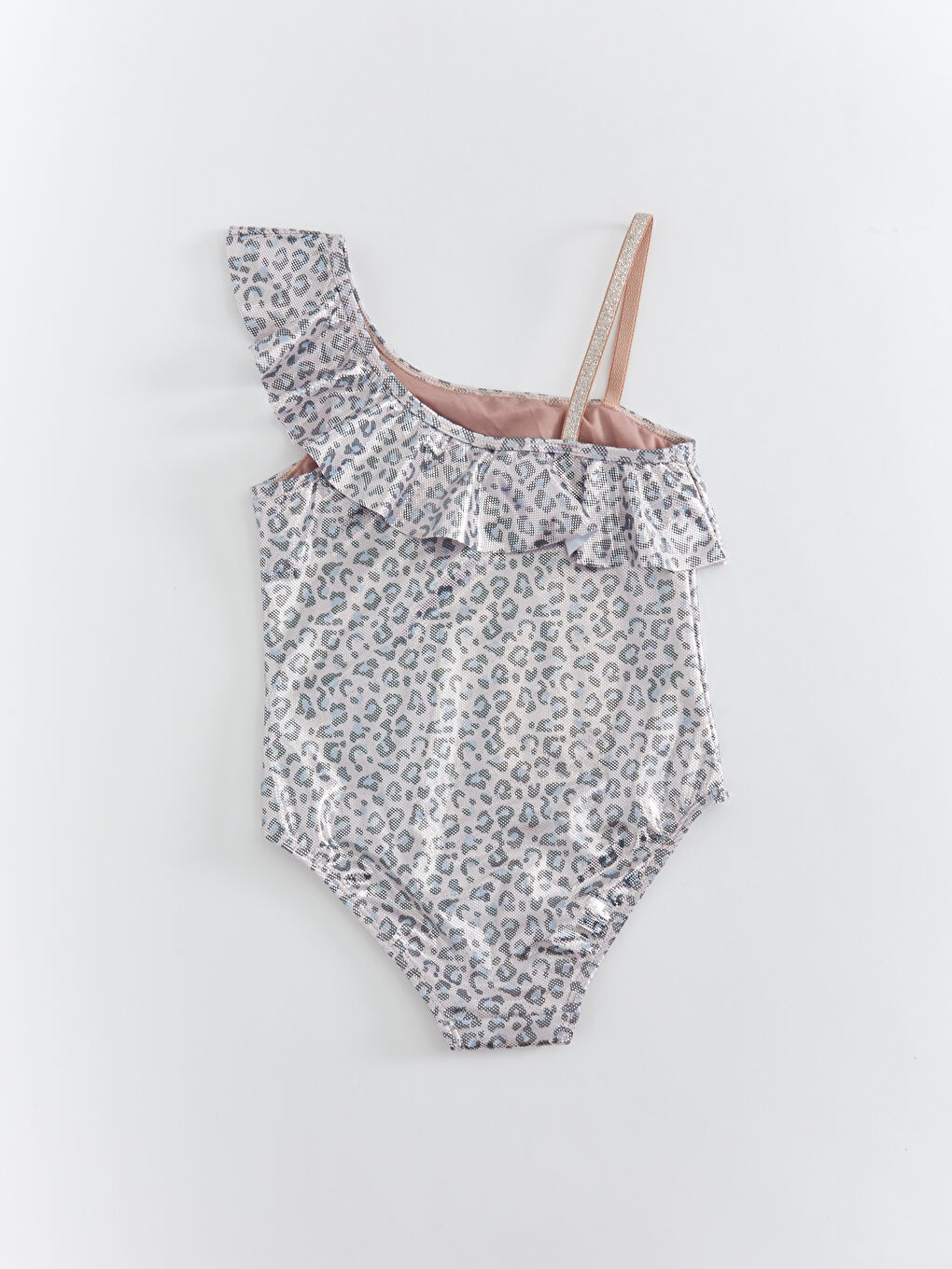 Pembe Baskılı Fırfır Detaylı Kız Çocuk Mayo-1