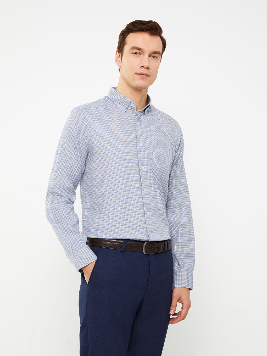 Рубашка Мужская из Габардина с Длинным Рукавом Стандартного Кроя-1