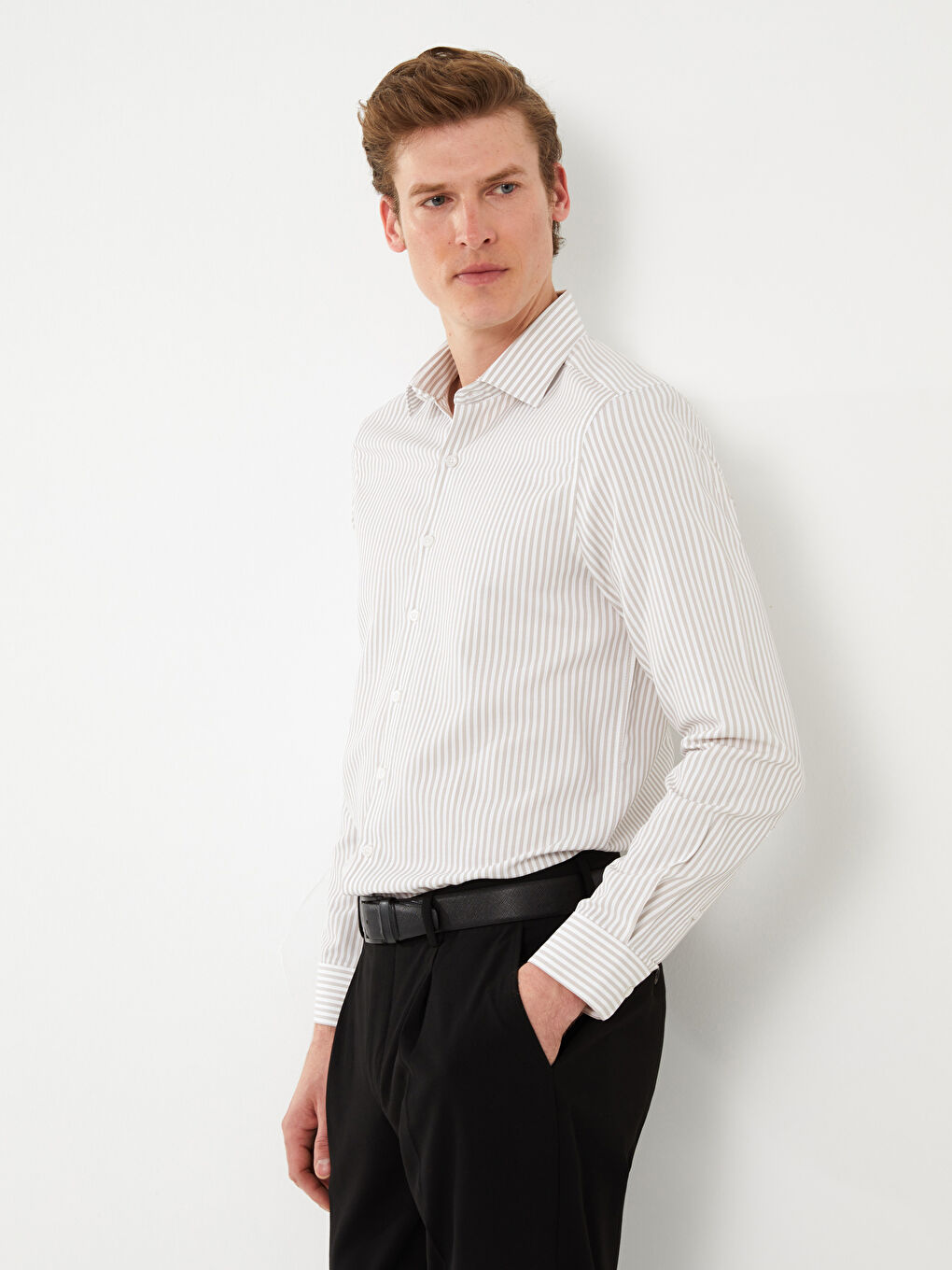 Slim Fit Long Sleeve Striped Dobby Men's Shirt -S31983Z8-LE8
