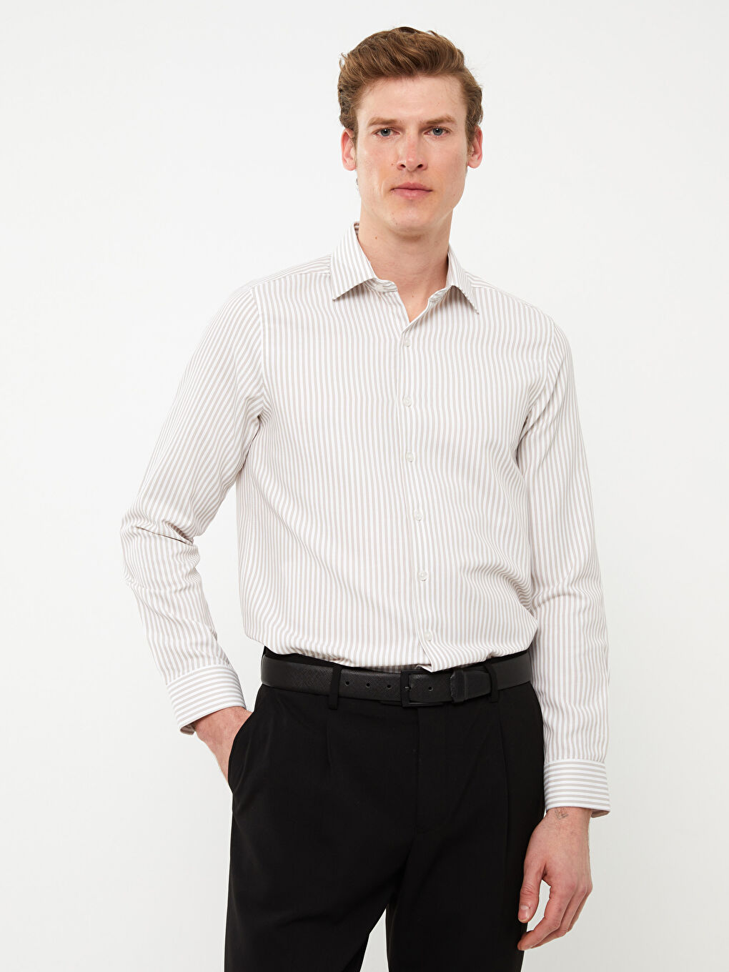 Slim Fit Long Sleeve Striped Dobby Men's Shirt -S31983Z8-LE8