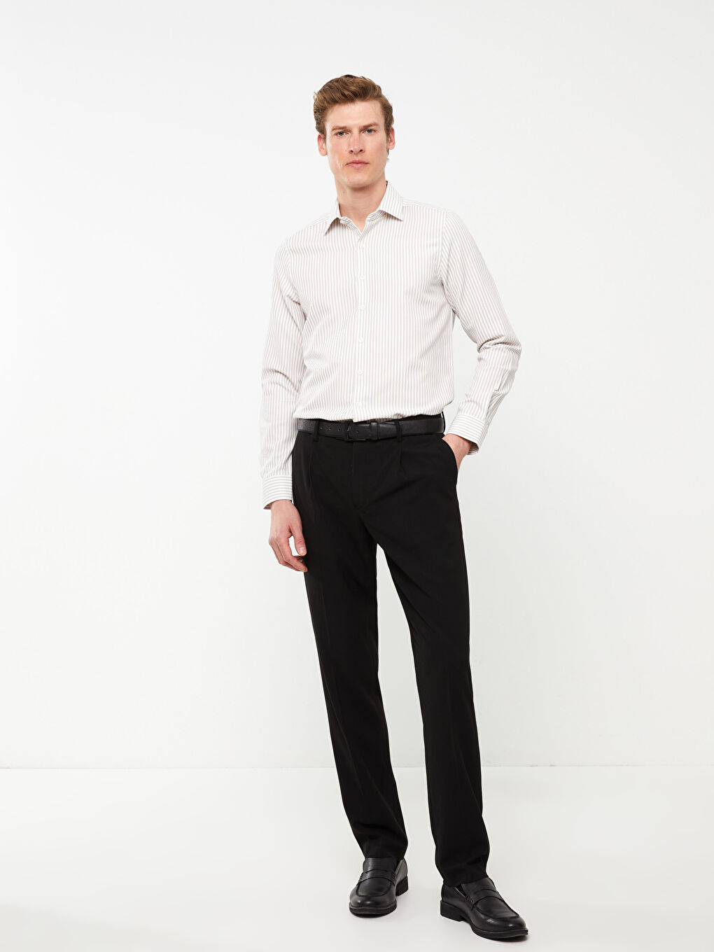 Slim Fit Long Sleeve Striped Dobby Men's Shirt -S31983Z8-LE8