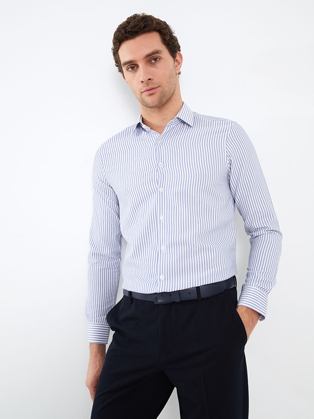 Slim Fit Long Sleeve Striped Dobby Men's Shirt -S31983Z8-LGS