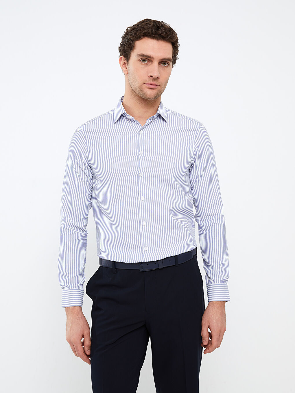 Slim Fit Long Sleeve Striped Dobby Men's Shirt -S31983Z8-LGS