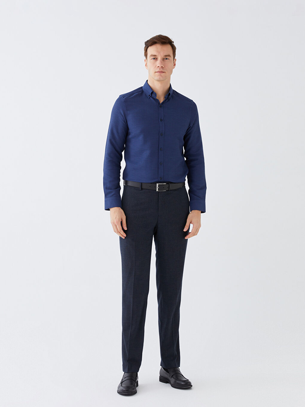 Slim Fit Long Sleeve Dobby Men's Shirt-1