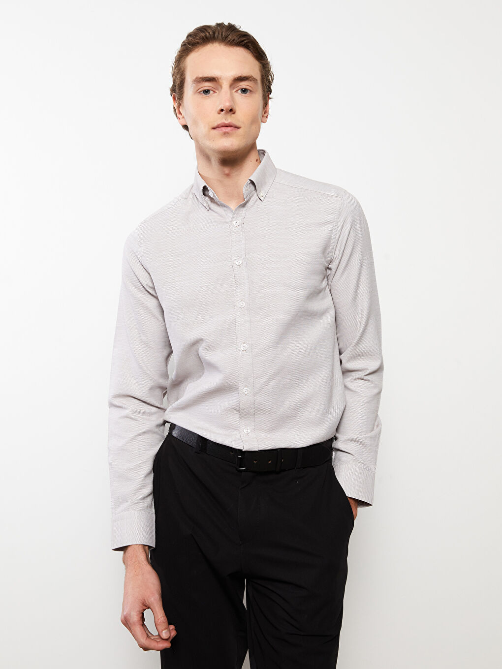 Slim Fit Long Sleeve Dobby Weave Men's Shirt -S31987Z8-S2W