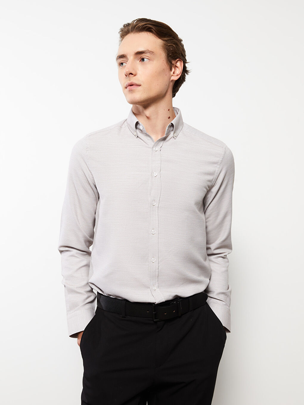 Slim Fit Long Sleeve Dobby Weave Men's Shirt -S31987Z8-S2W