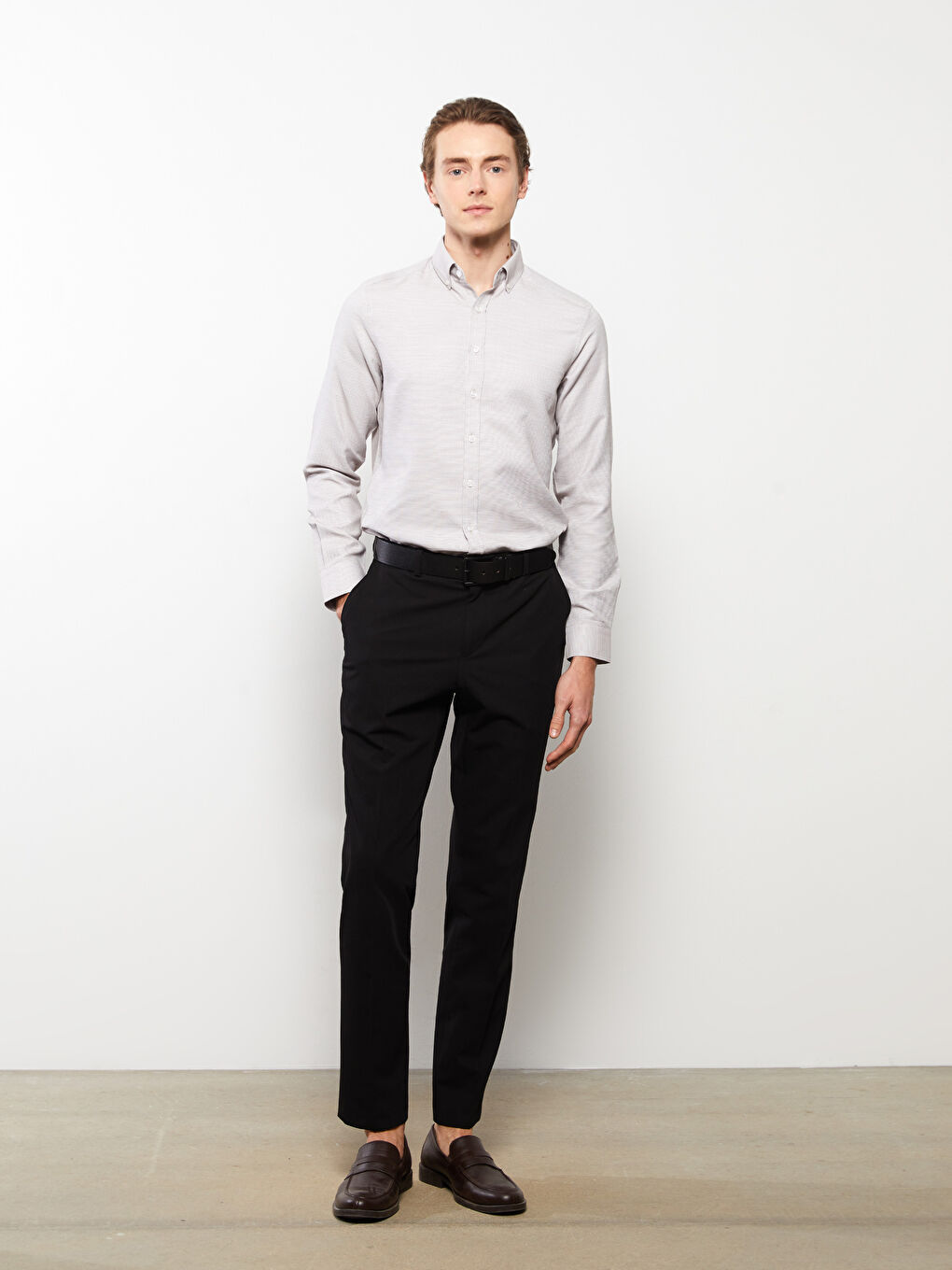 Slim Fit Long Sleeve Dobby Weave Men's Shirt -S31987Z8-S2W