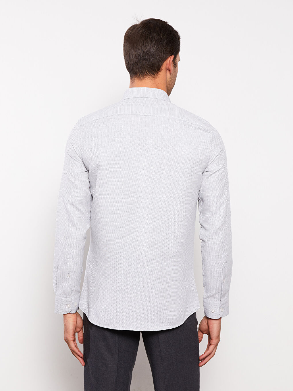 Antrasit Slim Fit Uzun Kollu Armürlü Erkek Gömlek-4