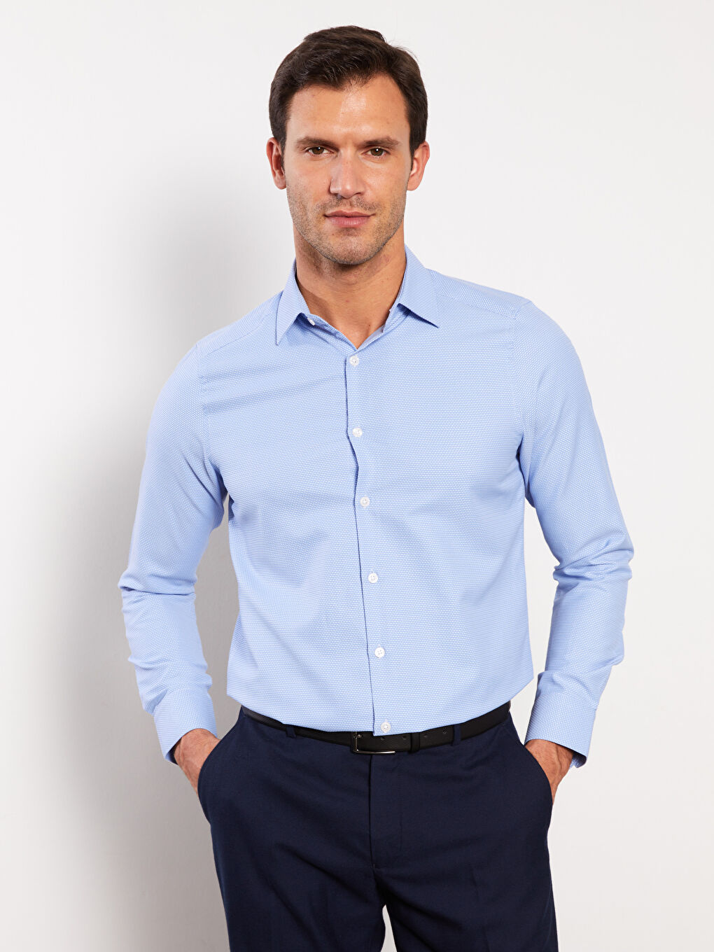 Slim Fit Long Sleeve Dobby Men's Shirt