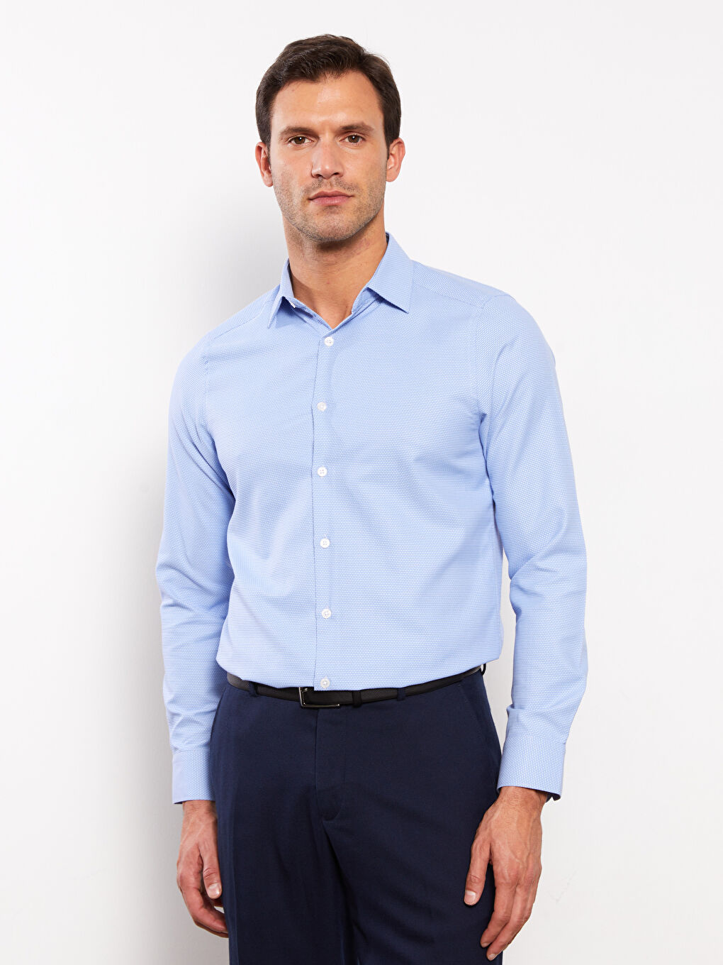 Slim Fit Long Sleeve Dobby Men's Shirt-1