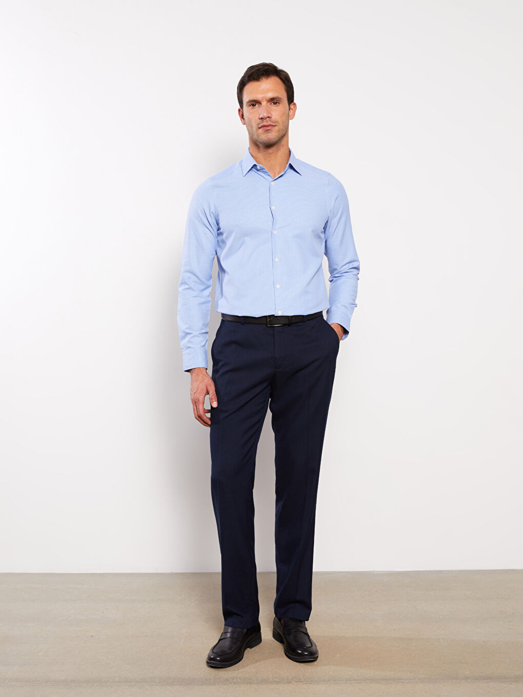 Slim Fit Long Sleeve Dobby Men's Shirt-2