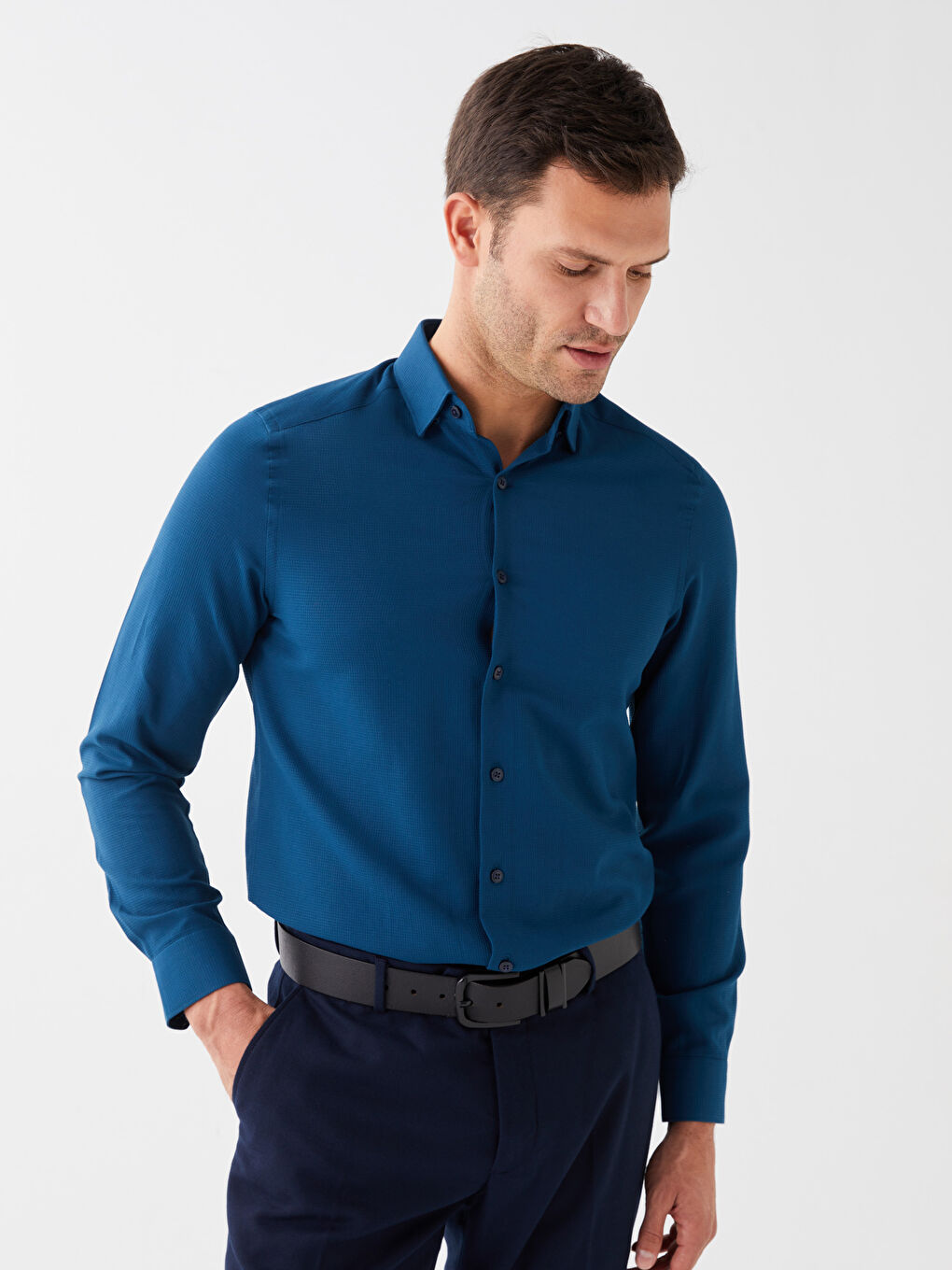 ерлерге арналған тар пішім ұзын жең добби матасы жейде-1