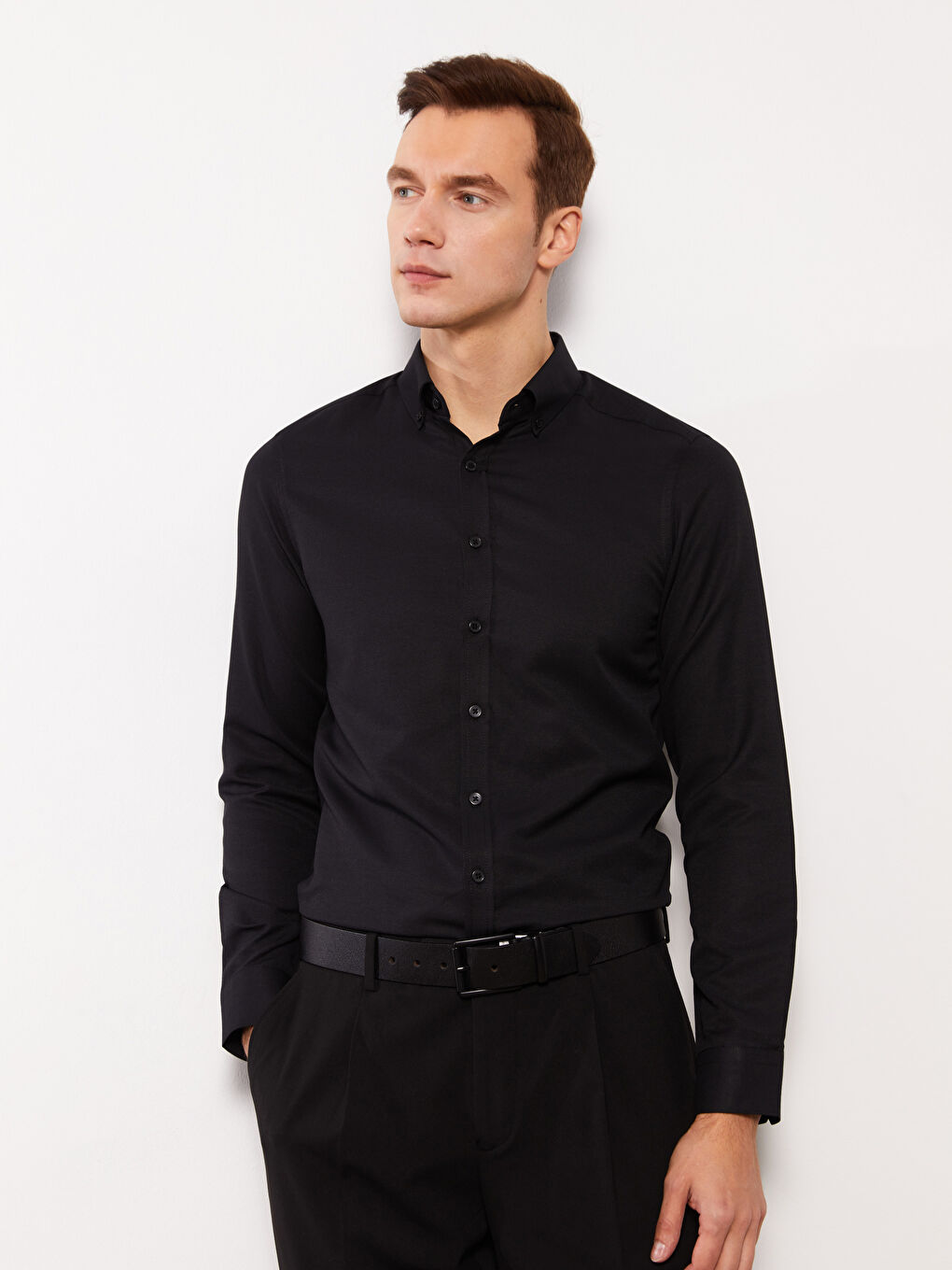Slim Fit Long Sleeve Oxford Men's Shirt -S31990Z8-RQL