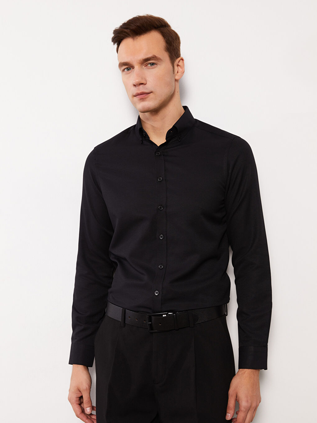 Slim Fit Long Sleeve Oxford Men's Shirt -S31990Z8-RQL