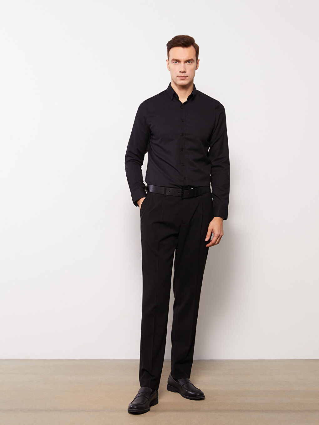 Slim Fit Long Sleeve Oxford Men's Shirt -S31990Z8-RQL