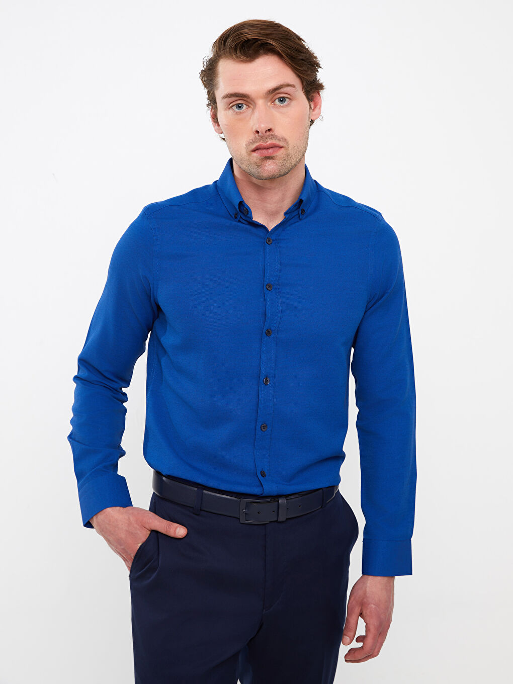 قميص أوكسفورد كم طويل رفيع للرجال-1