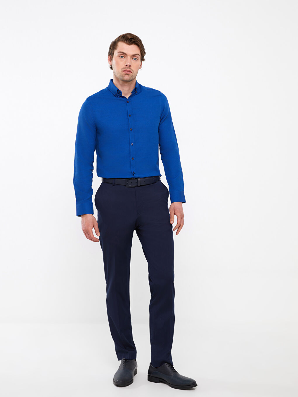 قميص أوكسفورد كم طويل رفيع للرجال-2