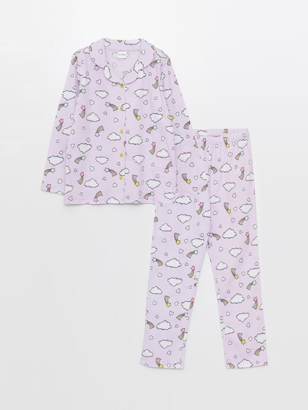 Shirt Collar Patterned Long Sleeve Girls Pajamas Set -S32031Z4-LSC