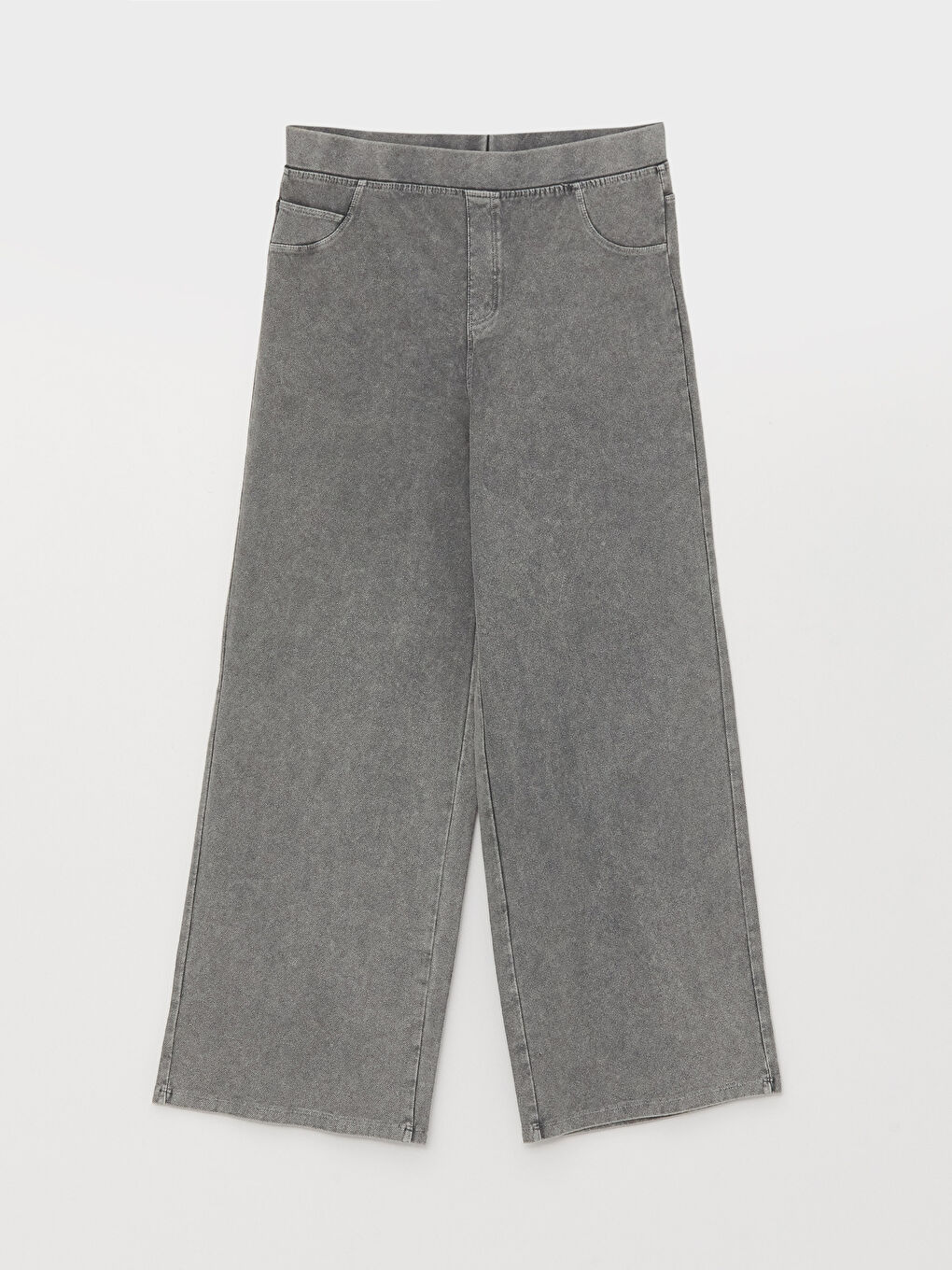 Gri Beli Lastikli Basic Geniş Paça Kız Çocuk Pantolon