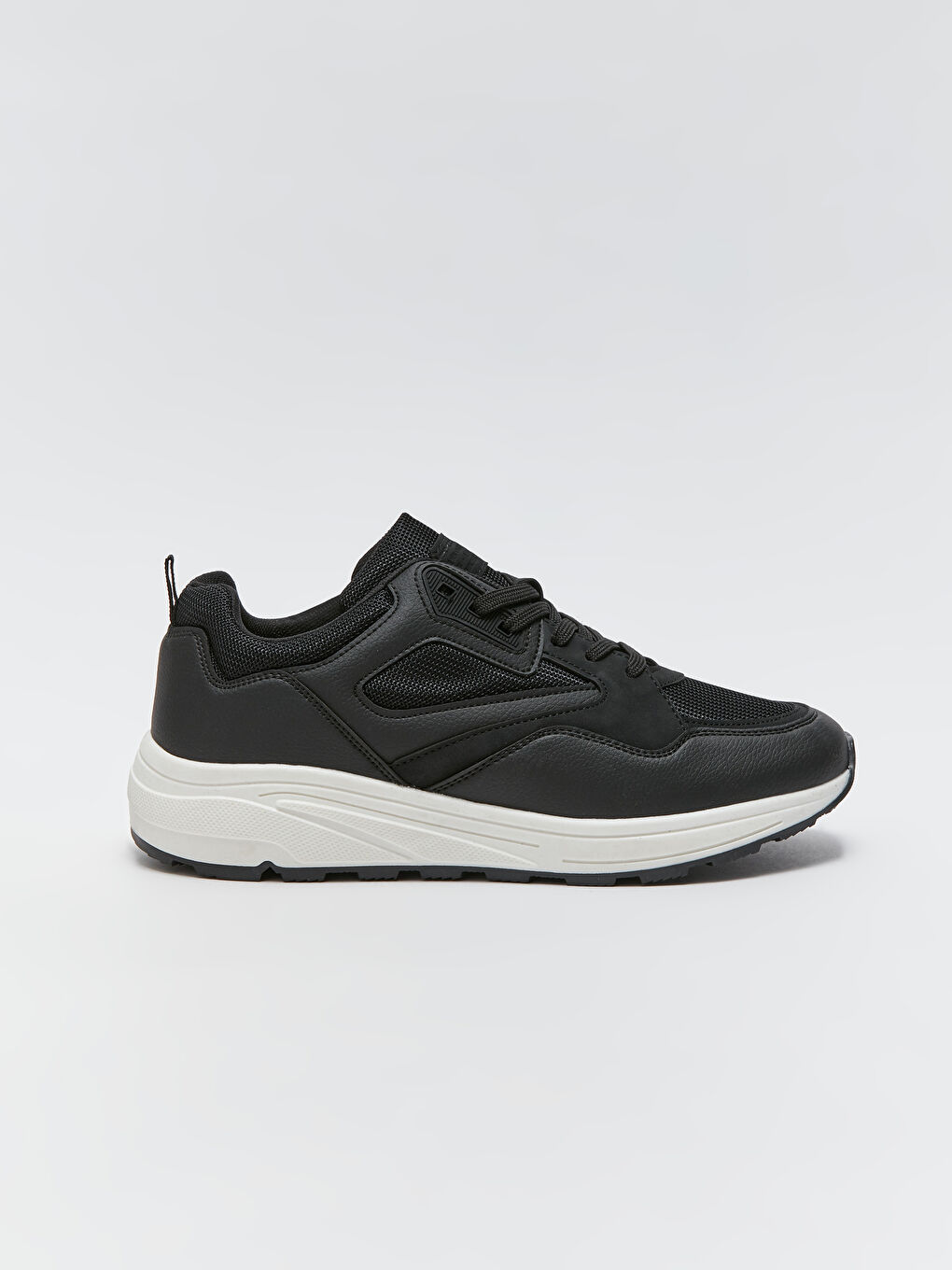 Siyah Deri Görünümlü Erkek Spor Ayakkabı-2