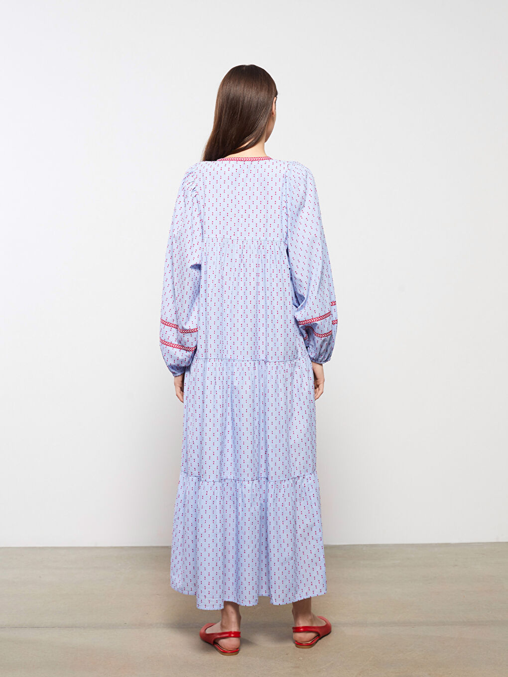 LCW Modest Bağlamalı Yaka Desenli Uzun Kollu Kadın Elbise -S32055Z8-LQQ