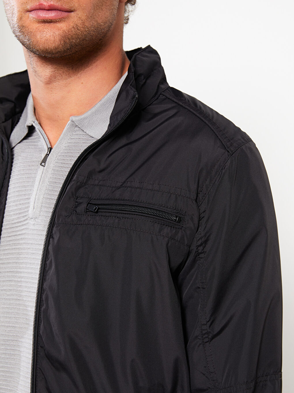 Standard Fit Funnel Neck Men's Coat-3