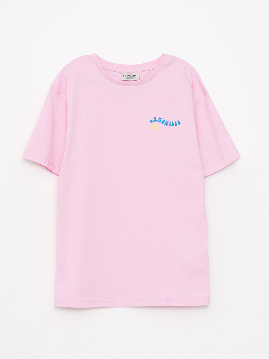 Дөңгелек жағалы принтті қысқа жеңді мақтадан жасалған қыз балалар футболкасы