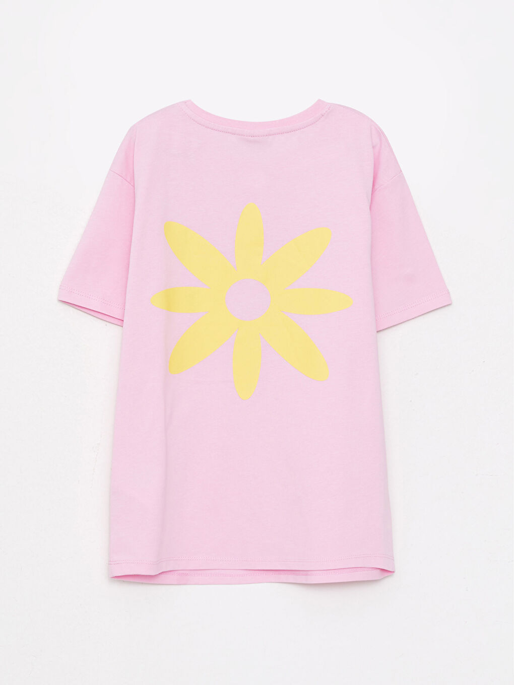 Дөңгелек жағалы принтті қысқа жеңді мақтадан жасалған қыз балалар футболкасы-1