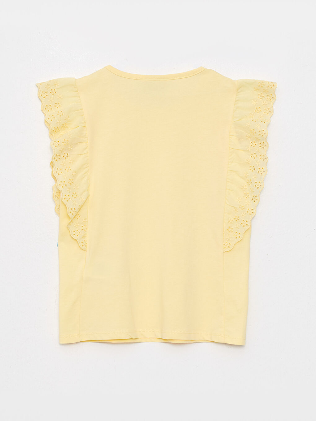 მრგვალი საყელო, კანტებიანი დეტალებით ბამბის მაისური გოგონებისთვის-1