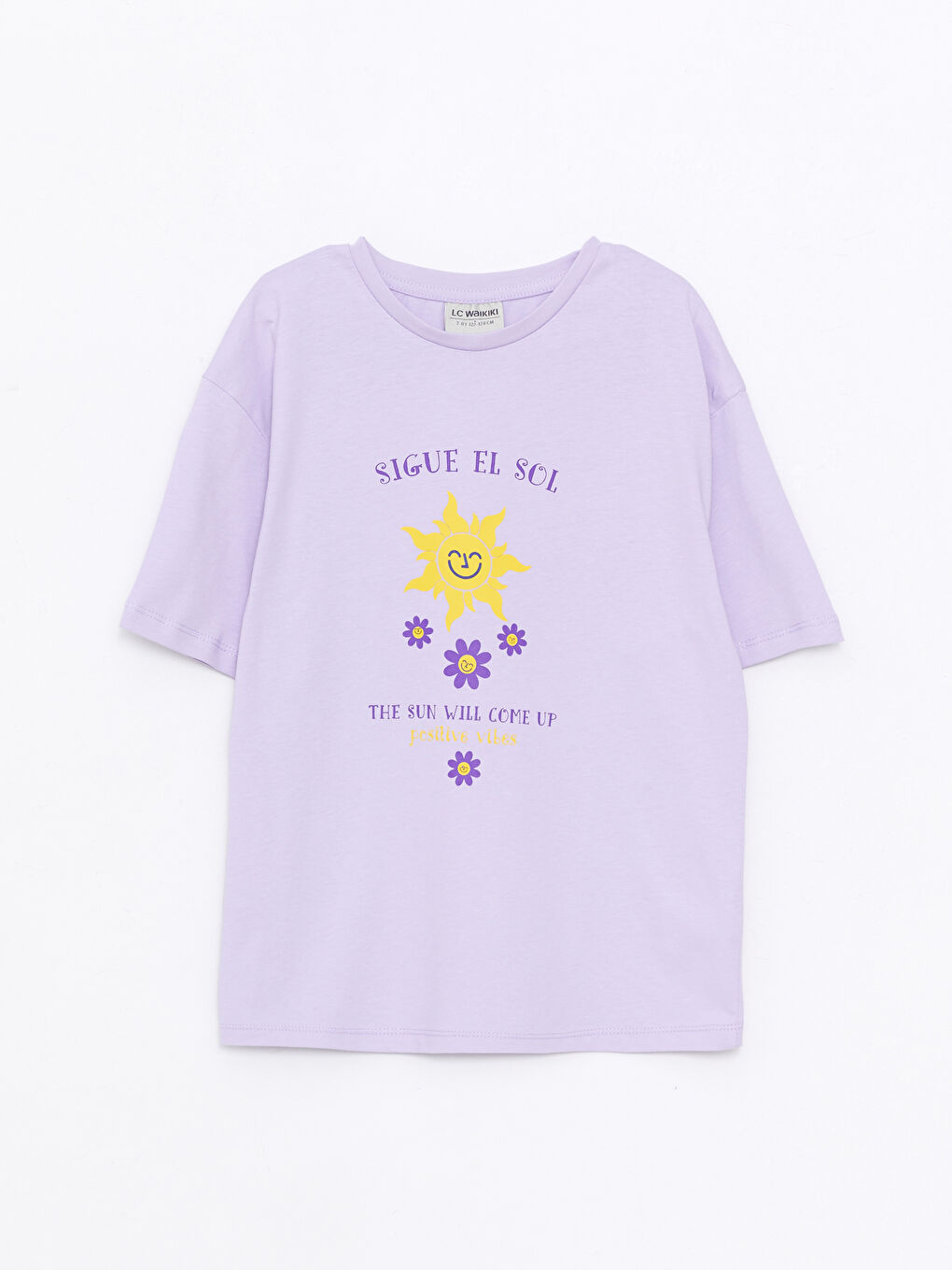 T-shirt Fille en Coton à Manches Courtes Imprimé Col Rond