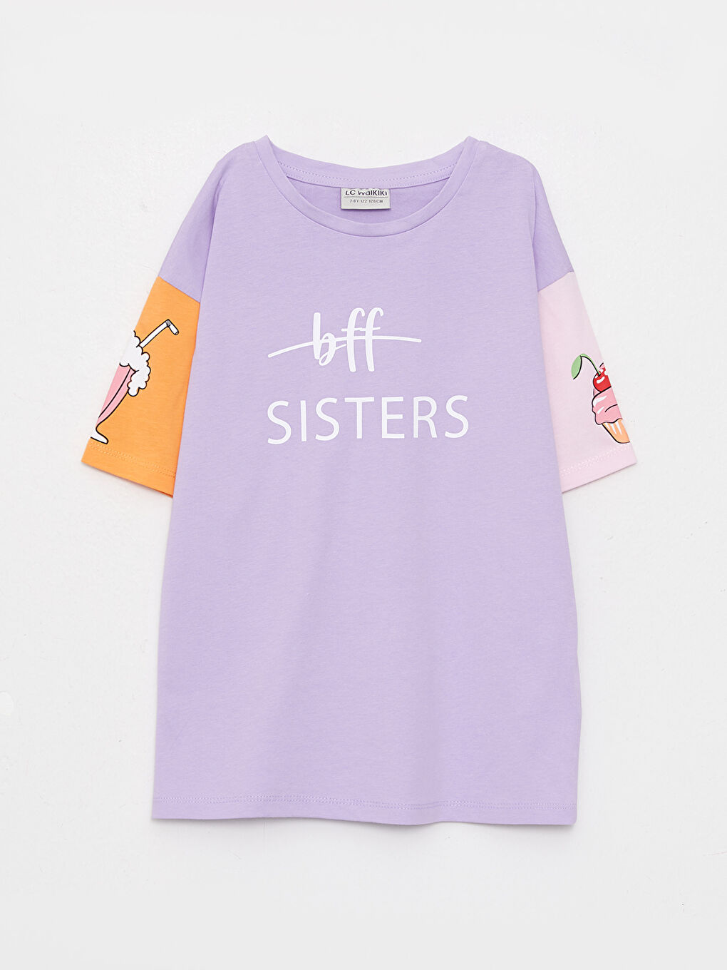 T-shirt Fille en Coton à Manches Courtes Imprimé Col Rond