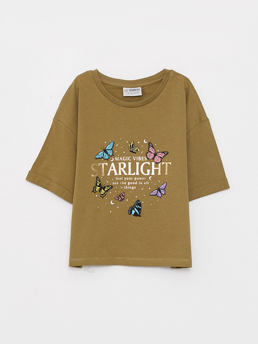 Tricou Fetiță din Bumbac cu Mânecă Scurtă și Imprimeu, Guler Rotund