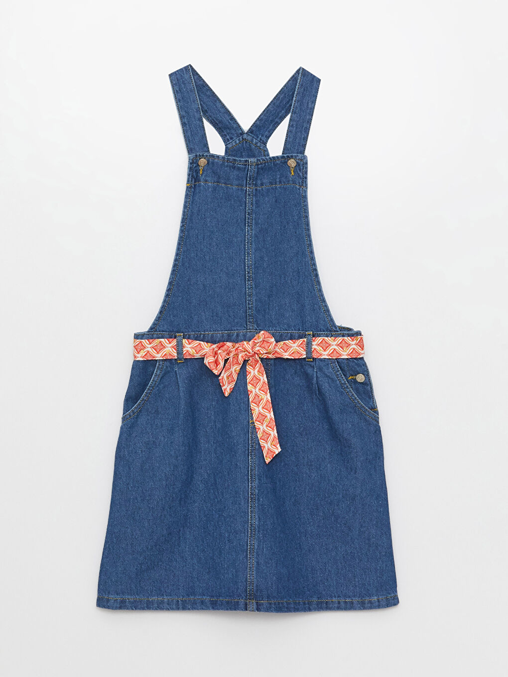 Шаршы жағалы негізгі баулы қыз джинс комбинезон көйлек