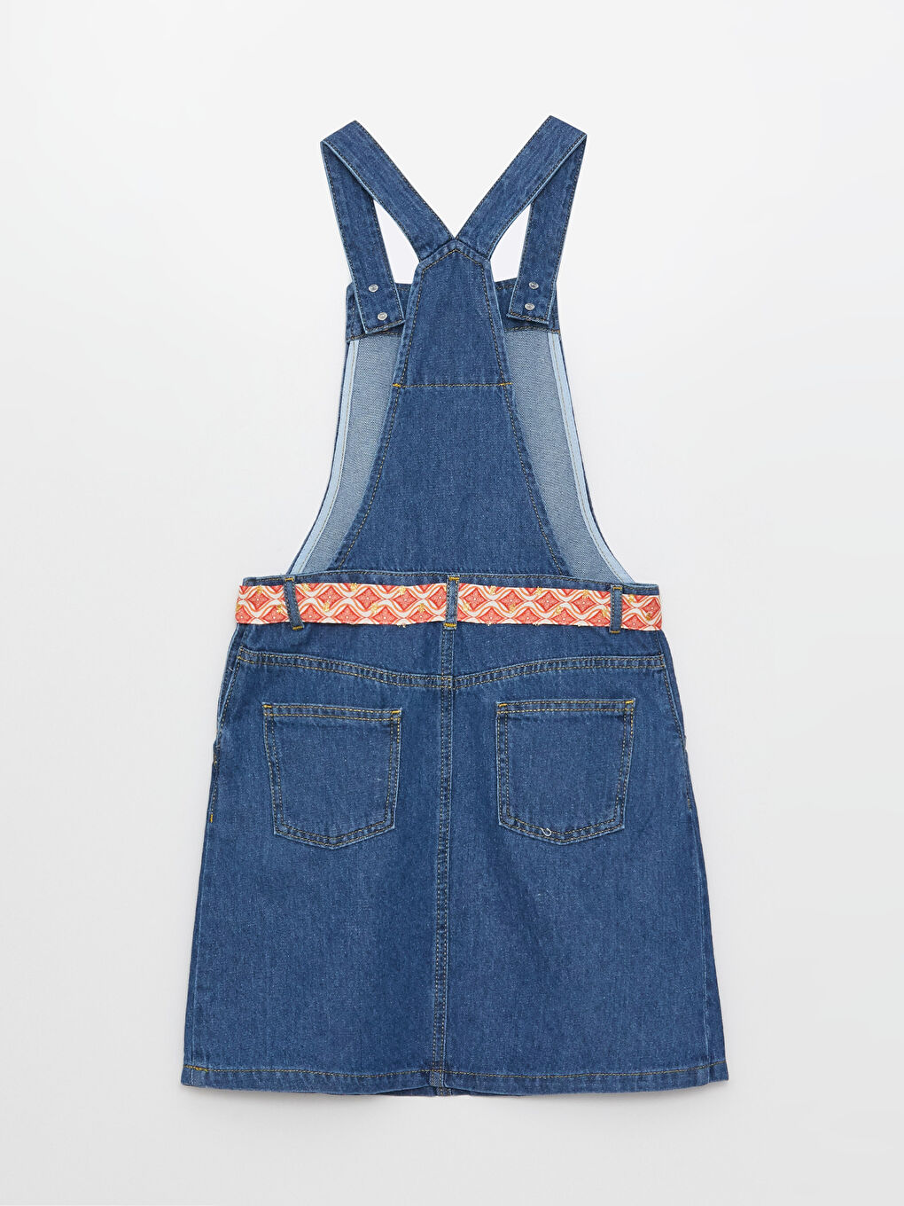 Шаршы жағалы негізгі баулы қыз джинс комбинезон көйлек-1