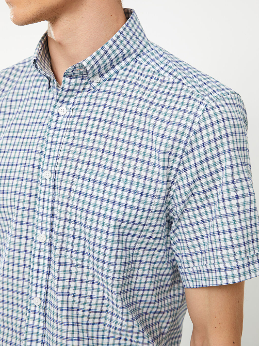 Ерлерге арналған қысқа жеңді торлы оксфорд жейде-3