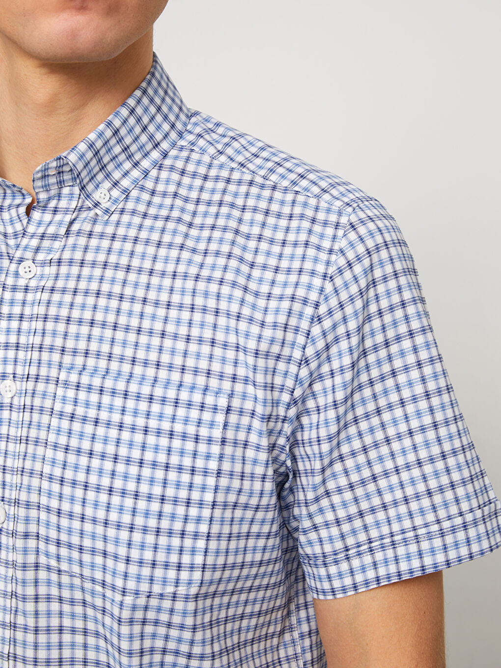 قميص أوكسفورد كاروهات كم قصير عادي للرجال-3