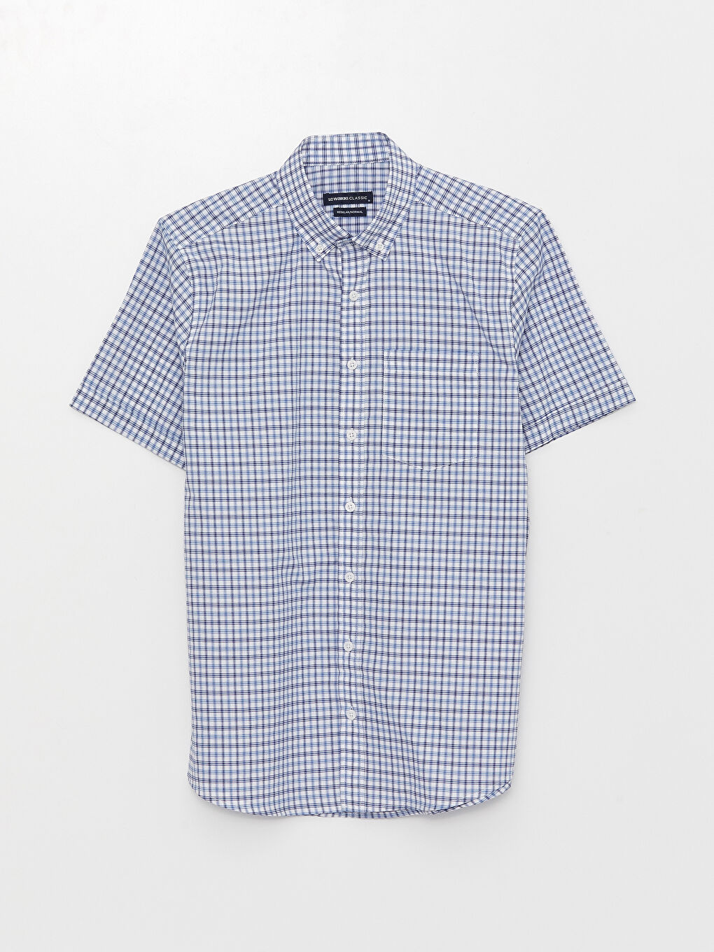 قميص أوكسفورد كاروهات كم قصير عادي للرجال-5