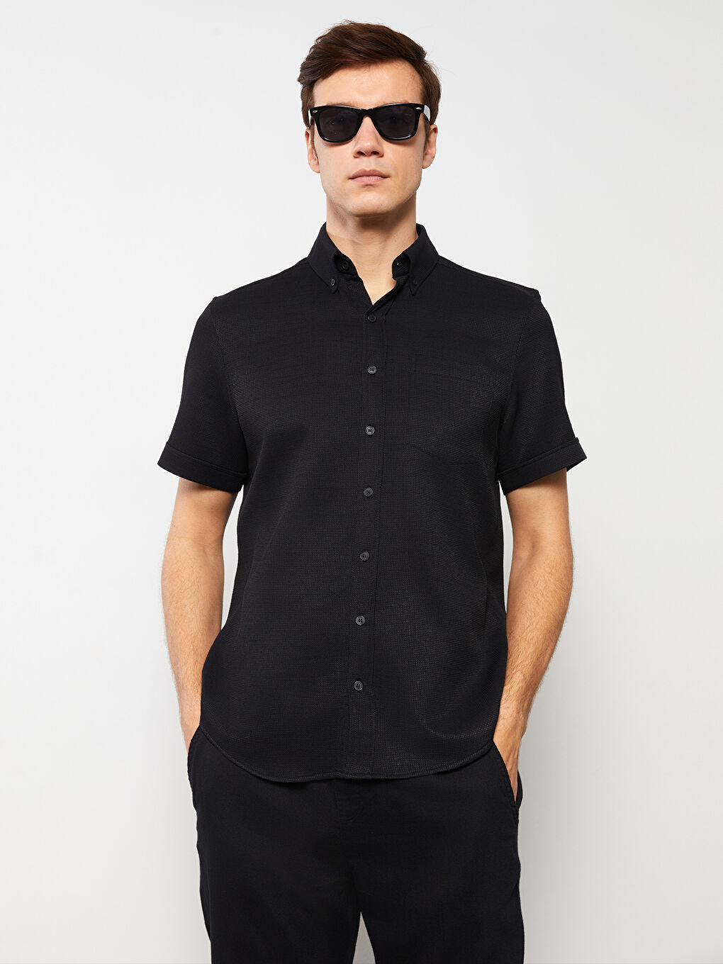 Regular Fit Short Sleeve Dobby Men's Shirt-1