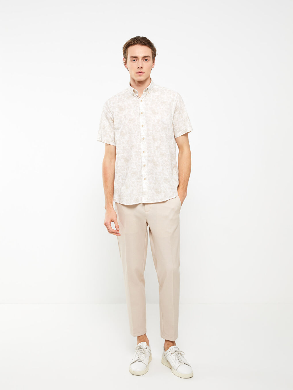 Κανονική Εφαρμογή Κοντό Μανίκι Με Σχέδια Ποπλίνα Πουκάμισο για Άνδρες-2