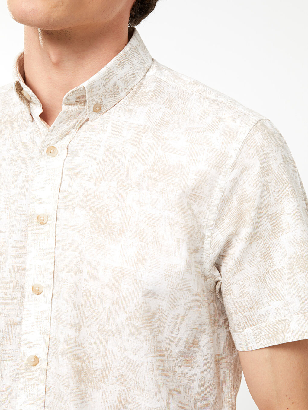 Κανονική Εφαρμογή Κοντό Μανίκι Με Σχέδια Ποπλίνα Πουκάμισο για Άνδρες-3