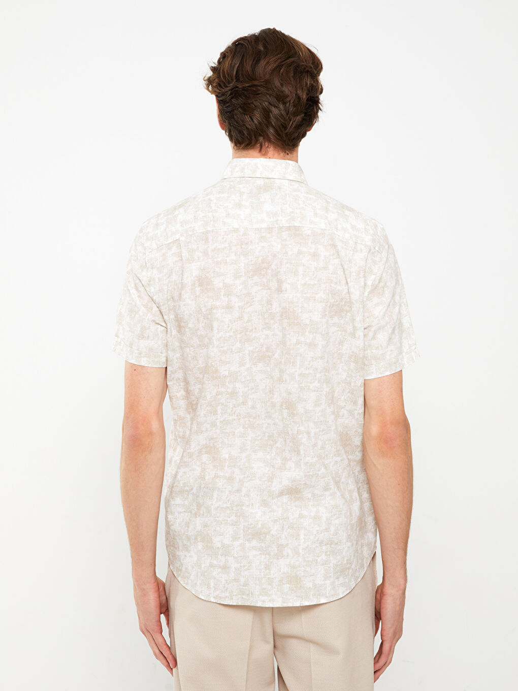 Κανονική Εφαρμογή Κοντό Μανίκι Με Σχέδια Ποπλίνα Πουκάμισο για Άνδρες-4