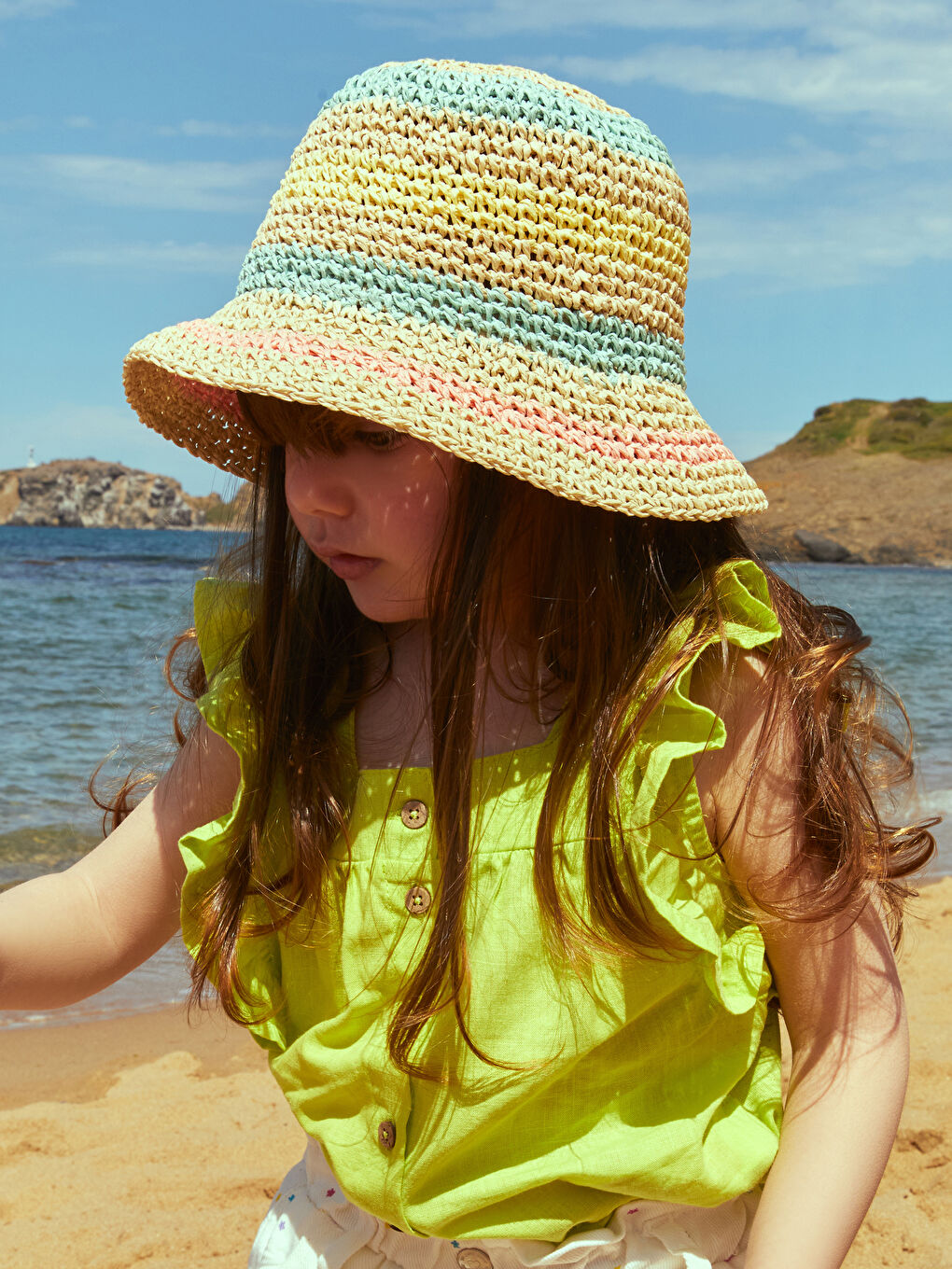 Chapeau de Paille Rayé pour Filles Bébé